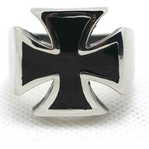 Fashion Amazing Black Jesus Croos Ring For Man 316L Stainless Steel Top Quality Cool Punk Cross Popular Ring From Size 8-13