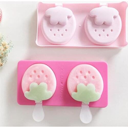 New Silicone Ice Cream Mold Popsicle Molds DIY Homemade Cartoon Strawberry Ice Cream Popsicle Ice Pop Maker Mould