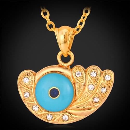New Fashion Blue Lucky Evil Eyes Pendant Necklace High Quality Yellow Gold Color Rhinestone Crystal Pendant Wholesale MGC P1283