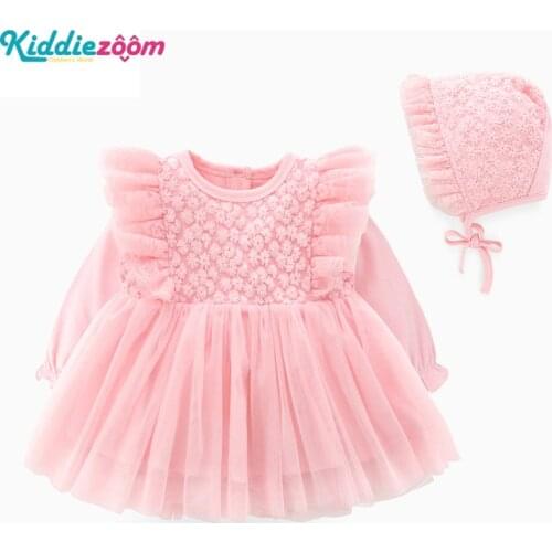 Baby Girl Clothes Hooded Cotton 0-12M Newborn Baby Girl Dress Set Lace Mesh Long Sleeve Princess Dress Pink White