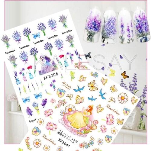 Princess Flower Faerie Nail Sticker for Design Decoration Lavender Nail Art Stickers Decals Back Glue Sticker on Nails Manicure