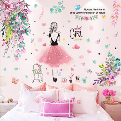 [SHIJUEHEZI] Flower Leaves Wall Stickers DIY Cartoon Girl Wall Decals for Baby Room Kids Bedroom Nursery Home Decoration
