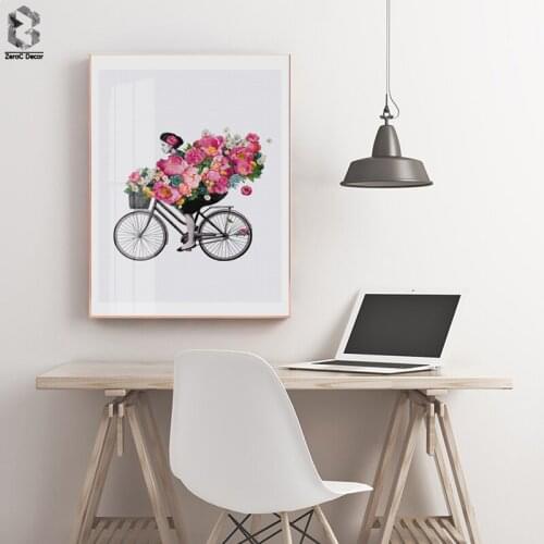 Nordic Style Canvas Art Print Watercolor Paintings, Posters and Prints Flower Girl Wall Pictures for Home Decoration, Wall Decor