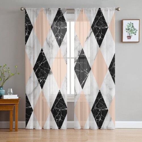 Marble Texture Crack Retro Tulle Sheer Window Curtains for Living Room Kitchen Children Bedroom Voile Hanging Curtain