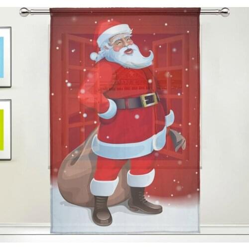 Merry Christmas Santa Claus Sheer Curtain Home Decoration Window Tulle Curtain for Living Room Window Treatments Panel Draperies
