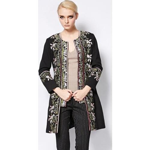 Vintage Windbreaker New Winter Fashion Vintage Coat Full Sleeve Heavy Flower Embroidery Black Famous Vintage Coat