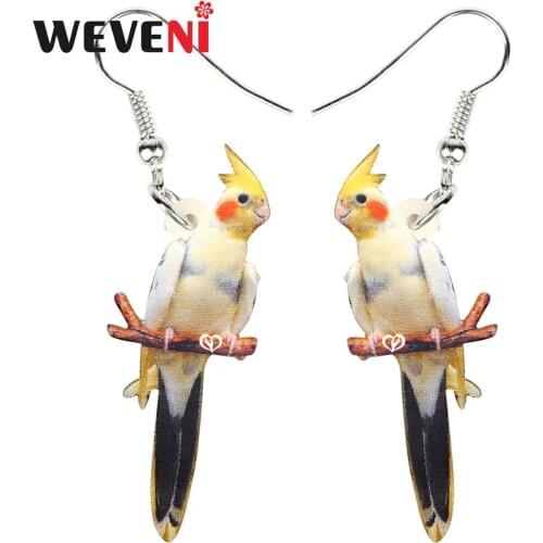 WEVENI Acrylic Cute Cockatoo Bird Earrings Big Long Dangle Drop Fashion Design Jewelry For Women Girls Teens Charms Lots Gift