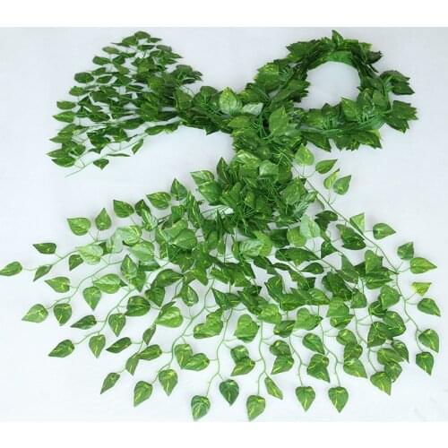 230cm green artificial Hanging leaf garland plants vine leaves 1string diy For Home Bathroom Decoration Garden Party Decor