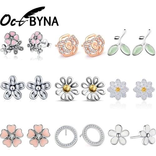 Octbyna Trendy Plant Flower Stud Earrings For Women Temperament Contracted Brand Stud Earrings For Female Child Jewelry Gifts