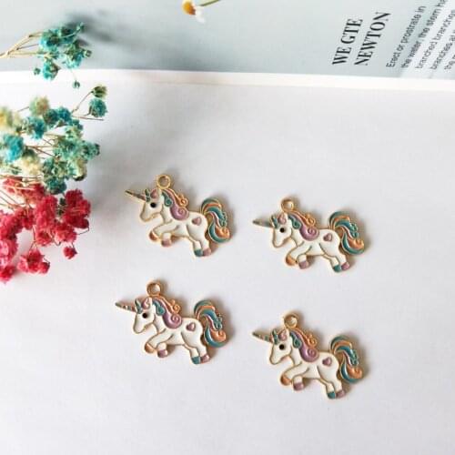 10Pcs Lovely Colorful Unicorn Gold Alloy Enamel Charms Pendant DIY Findings Earring Necklace Handmade Jewelry Accessory 21*34mm