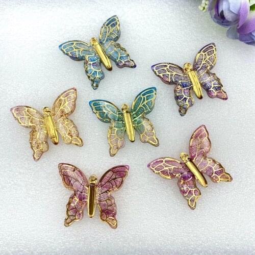10pcs Acrylic Colorful Big Butterflies Flat back rhinestone appliques DIY 1 hole Scrapbook Embellishment Phone Craft Decoration
