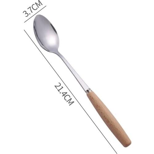 100Pcs/Lot 9 Size Long Wood Handled Stainless Steel Coffee Spoon Ice Cream Dessert Tea Flatware Tableware Kitchen Accessories