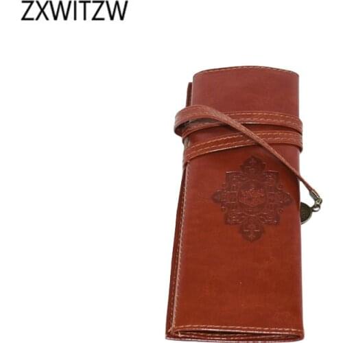 2pcs high quality retro pencil case luxury roll leather PU pencil case school student supplies