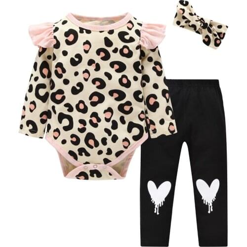 2020 Cute Baby Girl Clothes Spring Toddler Tops+Leopard Print Pants Leggings Headband Children Girls Clothing Set Newborn outfit