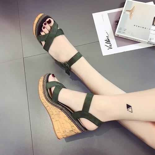 2020 New Women Summer Wedge Sandals Female Solid color Platform High Heel Sandals Fashion Buckle Open Toe Ladies Shoes NVLX112