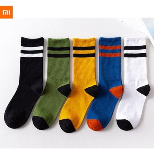 5PCS Xiaomi Solid Color Cotton Socks Autumn/Winter Warm mans Socks Soft Comfortable Knitted boys Casual Socks Middle Long Sox