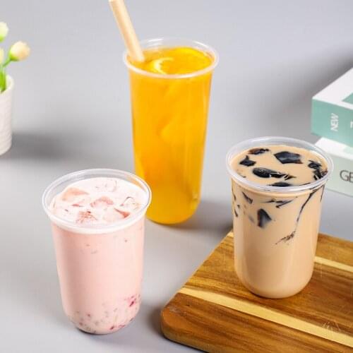 50pcs Net red disposable boba tea cup transparent plastic cups 500ml 700ml ice cream milk tea yogurt jucie coffee beverage cups