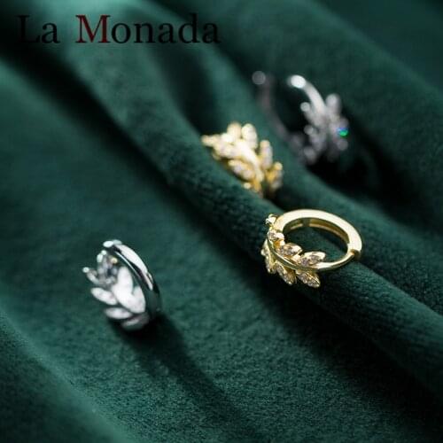 925 Sterling Silver INS Wind Olive Leave Zircon Small Earrings for Women Small Hoop Earrings Geometric Accessories Gift