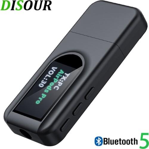 DISOUR Bluetooth 5.0 Audio Receiver Transmitter With OLED Display For TV PC Car Kit USB 3.5MM AUX Stereo Wireless Adapter Dongle