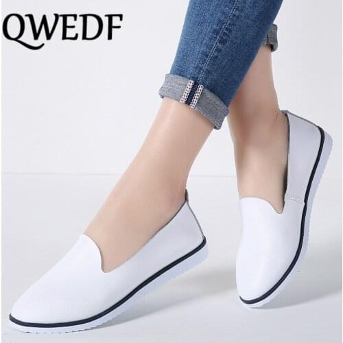 QWEDF Ballet Flats Shoes Genuine Leather Slip on ladies Shallow Moccasins Casual Shoes Female Loafer Shoes Women SY-07