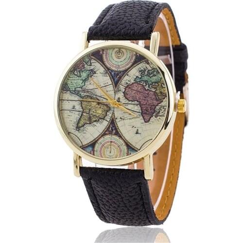 Dropshipping Clock Women World Map Watches Casual Fashion Ladies Quartz Dress Wristwatches Relogio Feminino