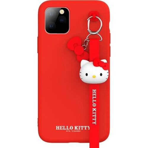 Hello Kitty Mobile Phone Case with Lanyard Liquid Silicone Protective Cover for Iphone11Pro Hello Kitty Phone Cover