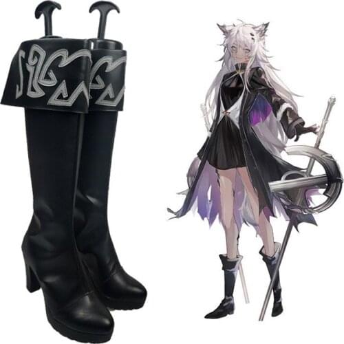 Arknights Lappland Black Shoes Cosplay Unisex Long Boots Leather Custom Made For Party Christmas Halloween