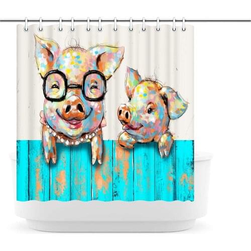 Two Funny Pig Shower Curtain Set Colorful Cute Animal Polyester Fabric Bath Curtain Lovely Fantastic Style