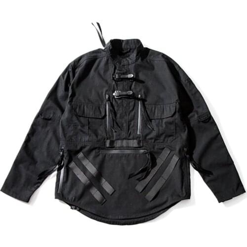PUPIL TRAVEL FOG-S05 Techwear Black Rip Stop Tactical Shirt Water Resistant Hip Hop Style Punk Fashion