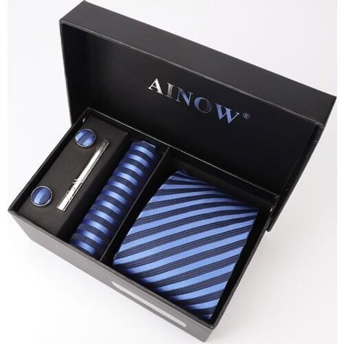 Ties for men 8 cm mens gift to a man box set formal dress neckties and handkerchief Cufflinks Tie clips set wholesale lot