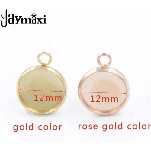 Jaymaxi 12MM Charm Back DIY Jewelry Findings Stainless Steel Gold Rose Gold Color Pendant Bottom 20Pieces/lot