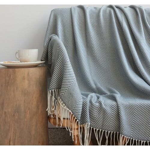 Classic Retro Green Striped Knitted Weave Blanket Hotel Bed End Towel Bed Blanket Sofa Cover Blankets Home Decor Ladies Shawl