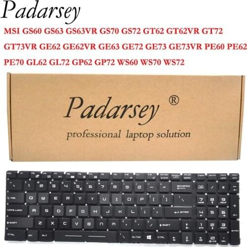 Padarsey Replacement US Blacklight Keyboard for MSI GS60 GS63VR GT62 GT62VR GT72 GT73VR GE62 GE62VR GE72 PE60 GL62 GP62 WS60