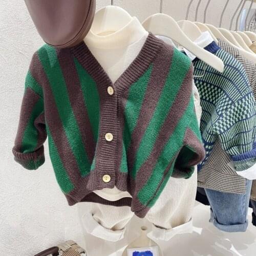 Korean Style Kids Clothes 2020 Autumn Retro Striped Baby Boys Sweaters Toddlers Children Knitted Cardigan Coats
