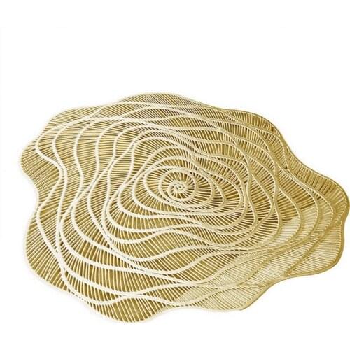 Round Dining Table Placemat 6-Piece Set Metal Cutout Flower-Shaped Table Mat