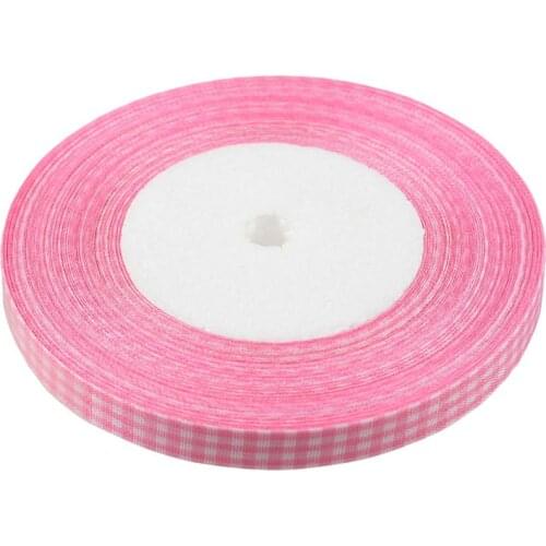 45m Full Reel Cut Lengths Gingham Ribbon Sewing Crafts, 10mm Wide Pink