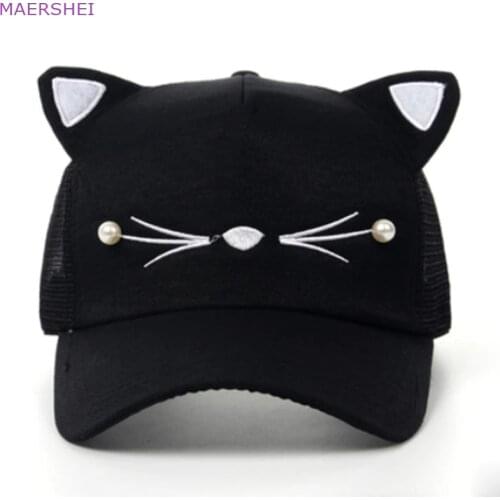 MAERSHEI Summer beaded cat ears baseball cap Sanpback new Korean version of the tide child cap breathable girls net cap