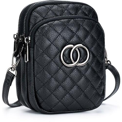 EASTNIGHTS Genuine Leather Small Crossbody Bags for Women Fashion Ladies Cell Phone Bag Black Plaid Purses and Handbags