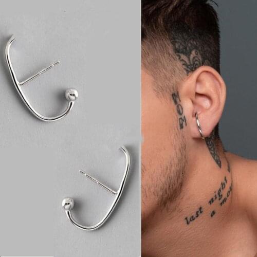 Wholesale 2021 korean 1Pair S925 Fashion Big Earrings Unisex Punk Rock Sterling Men Ear Stud Acrylic Jewelry Womans Accessories