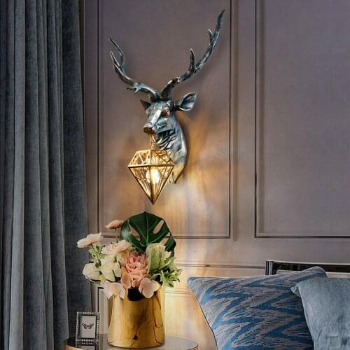 Nordic Deer Head Wall Lamps Creative Retro Living Room Retro Design Wall Lights Corridor Bedside Wall Sconce