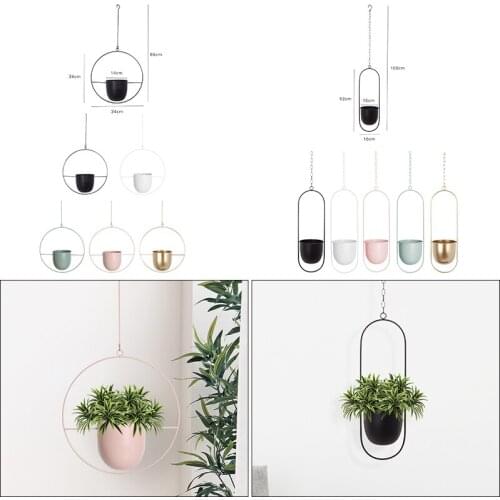 Nordic Hanging Metal Iron Plant Flower Pots Holder Garden Balcony Succulent Wall Mount Hanger Swinging Basket Bedroom Decoration