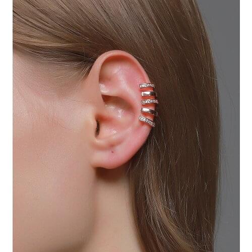 New Luxury Crystal Silver Color Multi Layer Cuff Earrings For Women 2020 Party Korea Clip Studs Pop Geometry Jewelry oorbellen