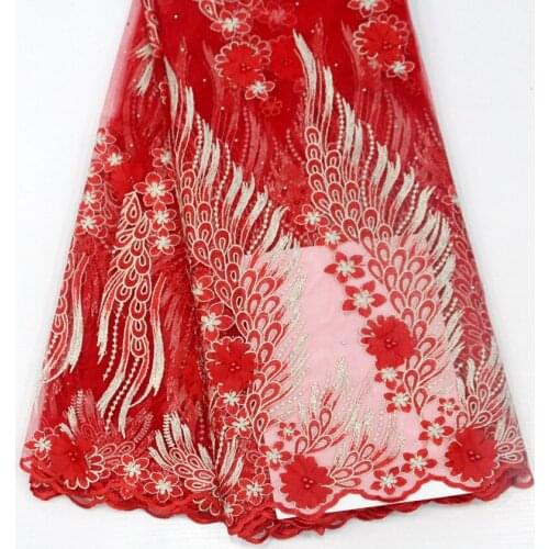 New type of lace fabric with European, American and African lace sells hot-drilled nail-bead applique African lace lace fabric