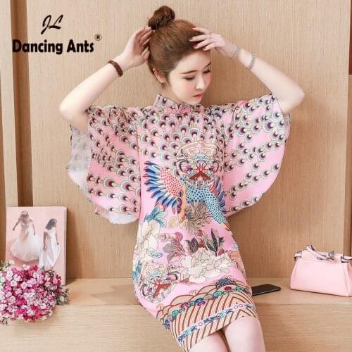 Woman Dress Plus-Size Straight Dress Half Butterfly Sleeve Mandarin Collar Vintage Chinese Style Printed Cheongsam 2020 Summer