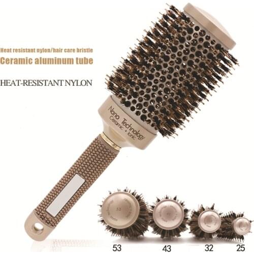 Professional Thermal Ceramic Ionic Round Barrel Hair Brush Comb with Boar Bristle SANA889