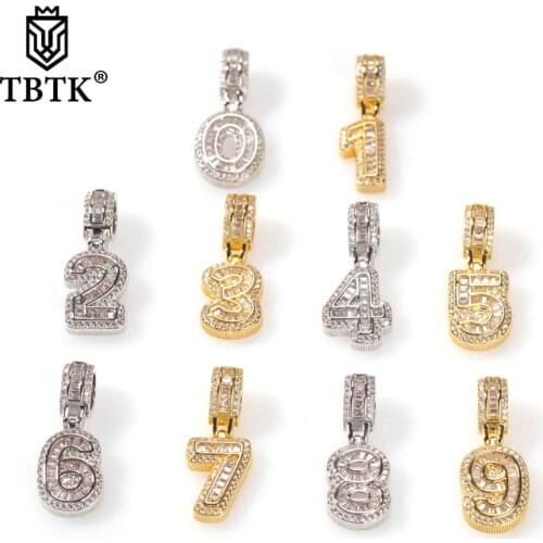 TBTK Fashion Baguette 1-9 Numbers Iced Out Cubic Zircon Pendant Square Chain Necklace Hiphop Jewelry Wholesale