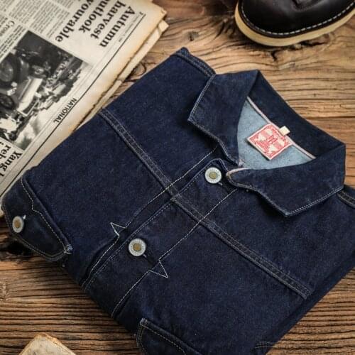 Mbbcar Slim tailoring new design American retro heavy vintage Red Line Denim denim jacket