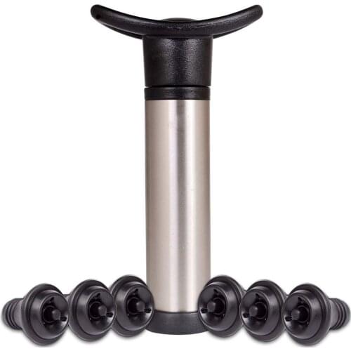 Wine Preserver Vacuum Air Pump With 6 Wine Bottle Stoppers Durable Stainless Steel Construction Airtight, Leak-Proof Seal Easy