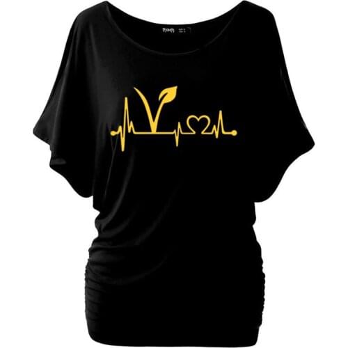 Vegetarian vegan Heartbeat Lifeline Women T Shirts Summer Batwing Sleeve Cotton Girl T-shirt Female Clothing Tops Plus Size
