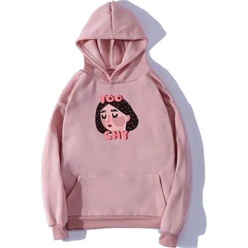 2019 Grils Print Womens Hoodies Spring Autumn Woman Hoodies Too Shy Print Flower Harajuku Hoodie Bluzy Damskie Vintage Black
